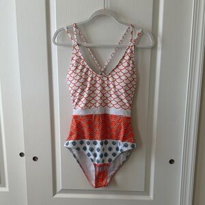 Cupshe White Orange Blue Mixed-Print One-Piece Swimsuit